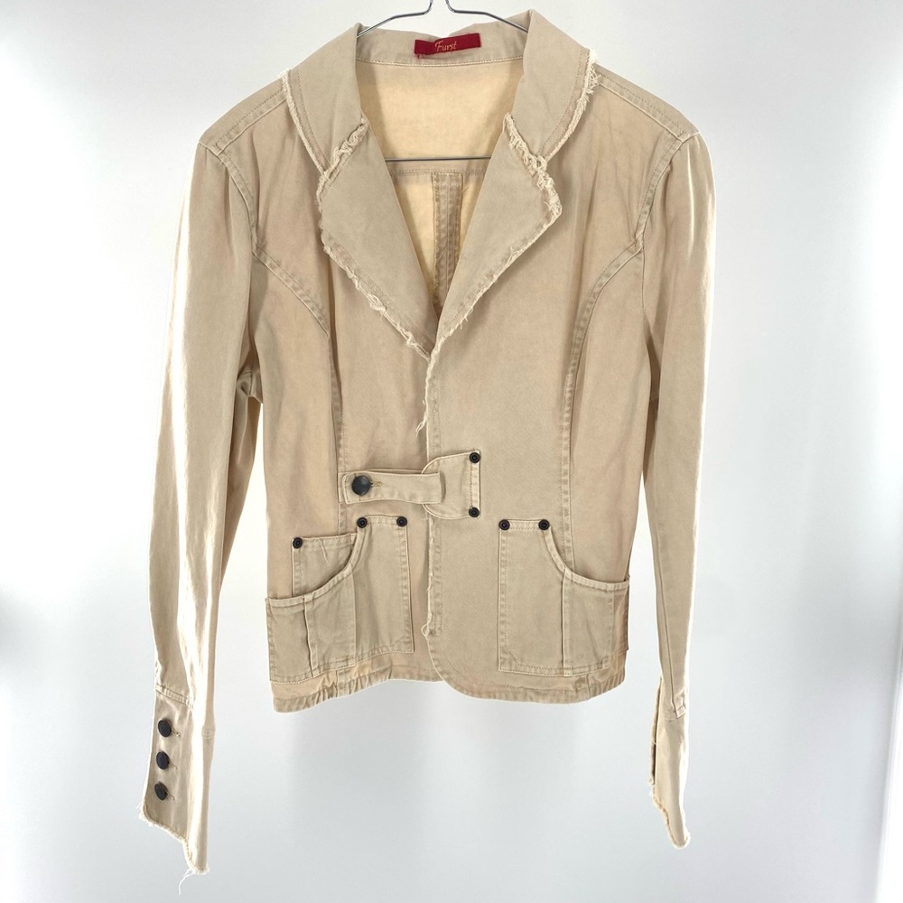 Furst of a Kind Khaki Cotton Cropped Distressed Jacket
